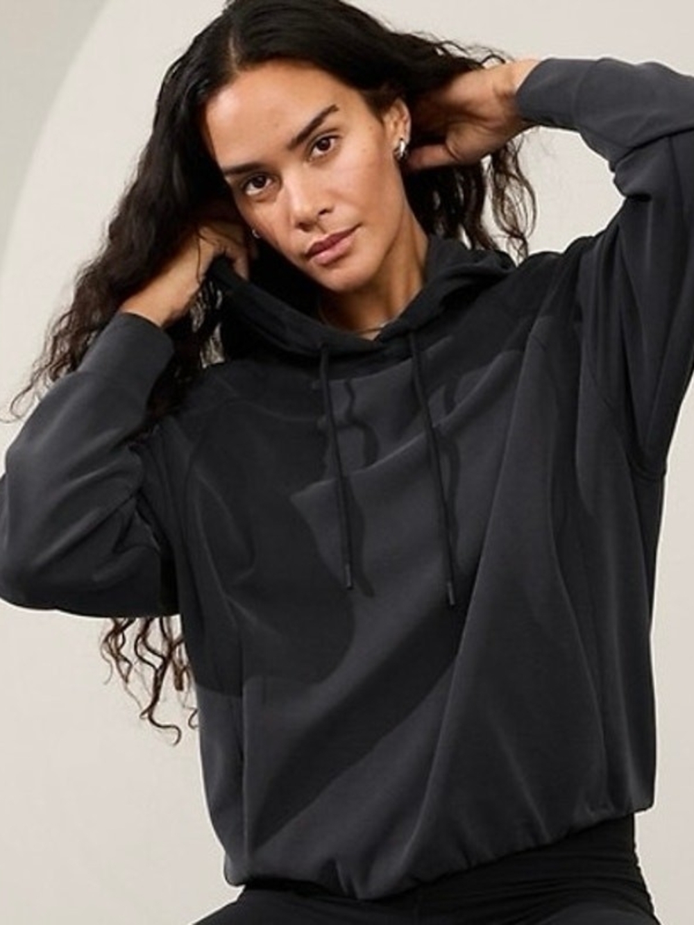 Athleta Seasoft Bubble Hem Blue Pullover Hoodie with Drawstrings